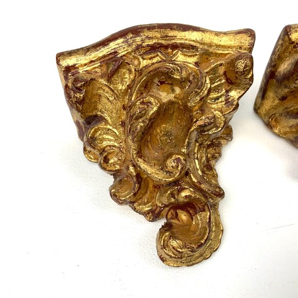 Pair Of Vintage Ornate Rococo Gilt Wood Wall Shelves Brackets Italy - Picture 2 of 16